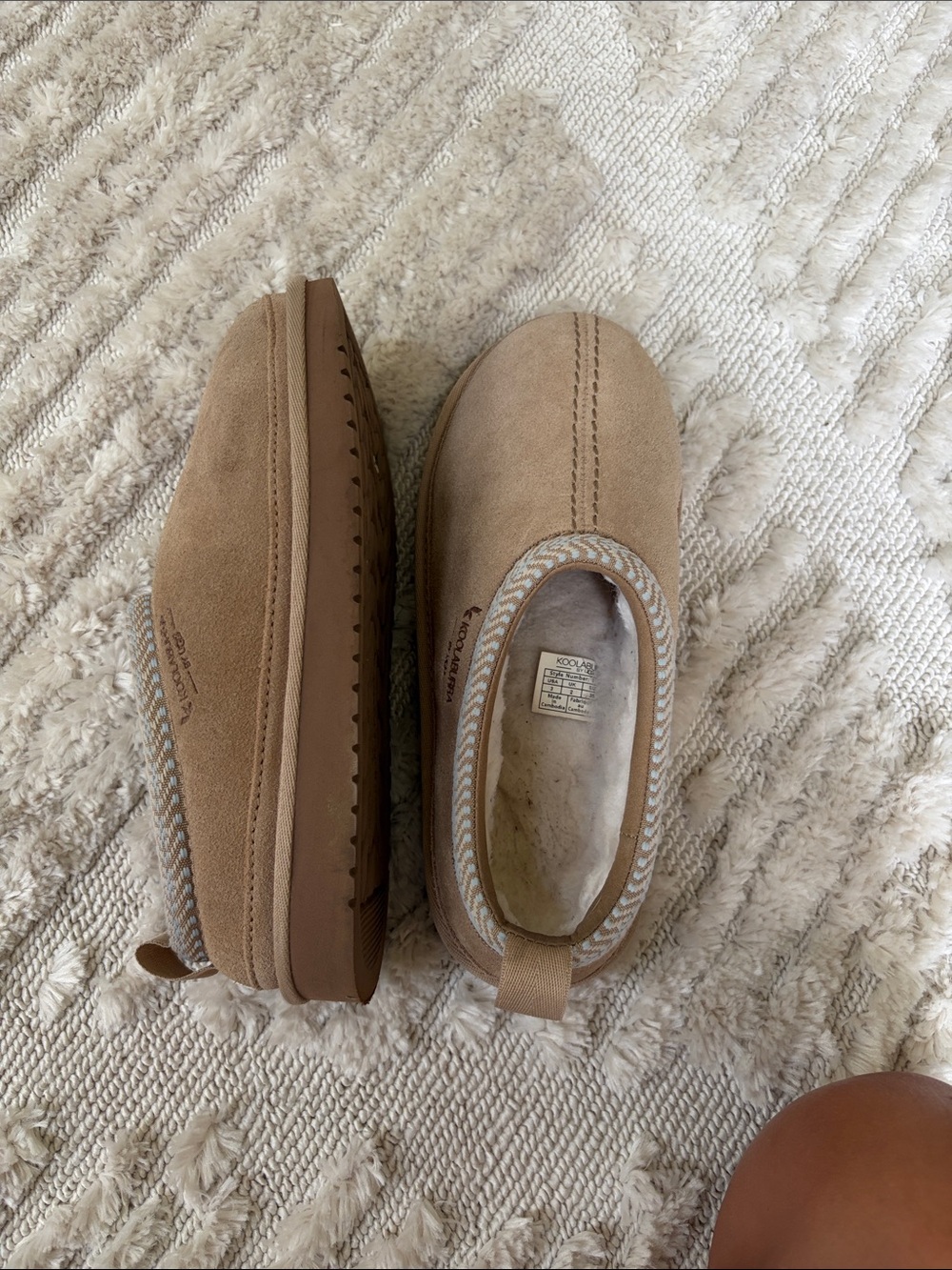 Koolaburra Kids Tan Slip-On Cozy Suede Slippers